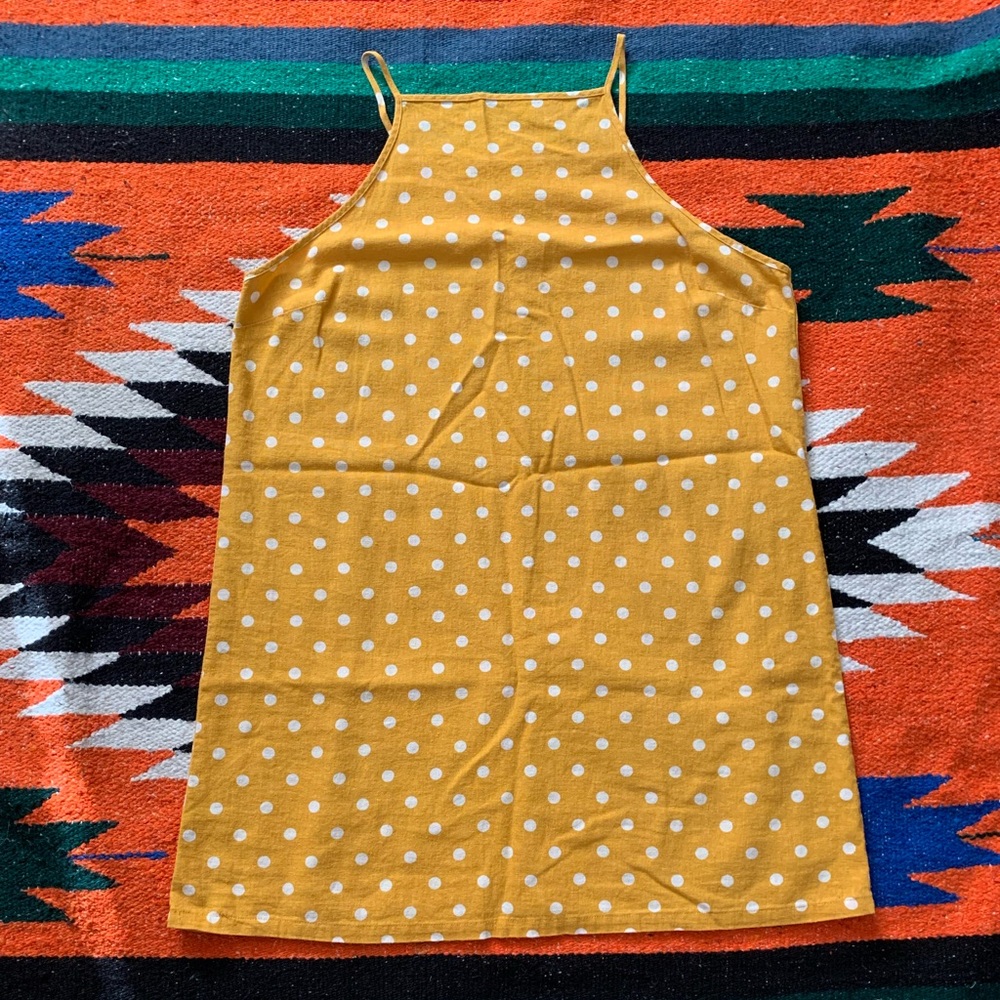Abound Yellow Polka Dot Linen Shift Mini Dress